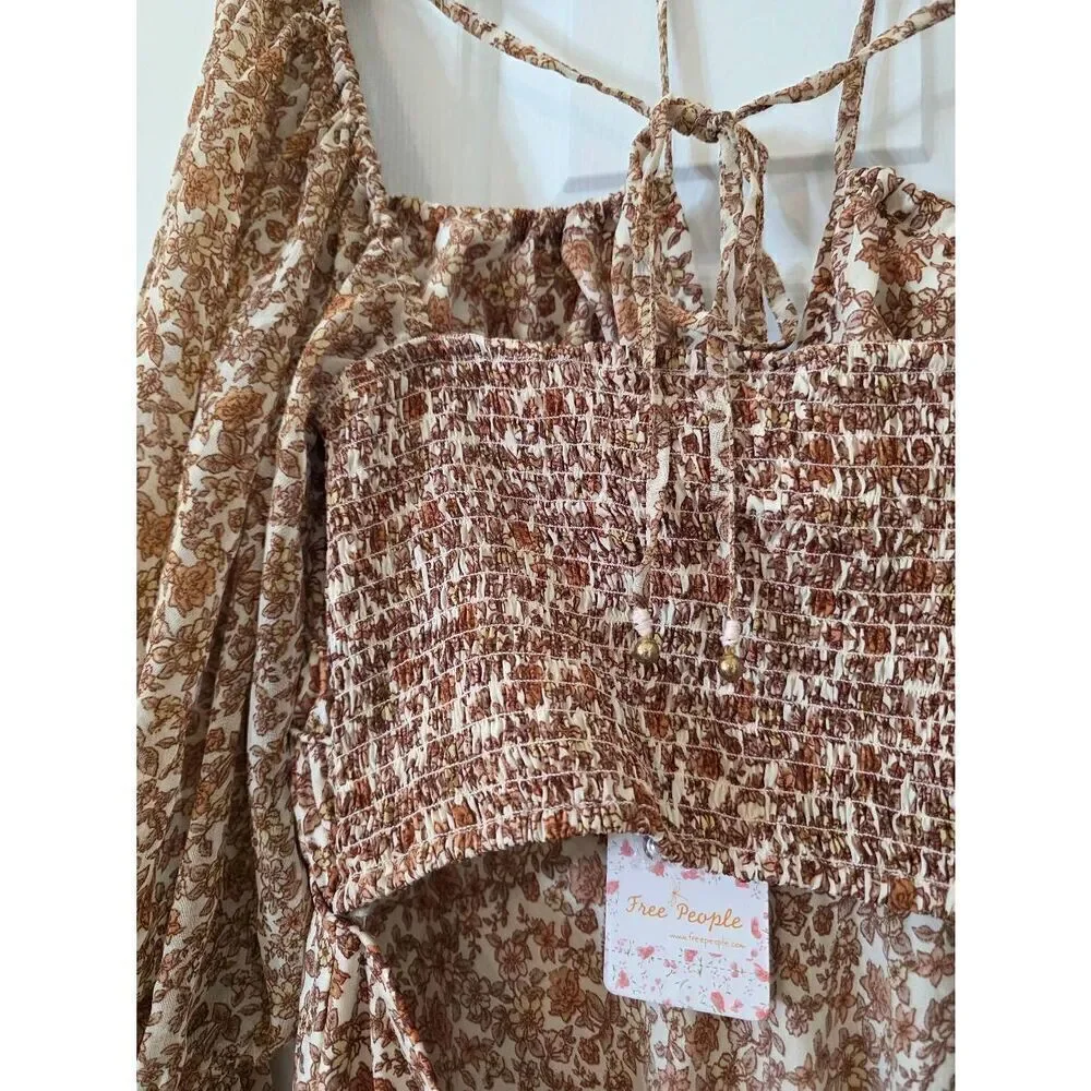Free People Aglow Midi Dress in Tea Combo M NWT
